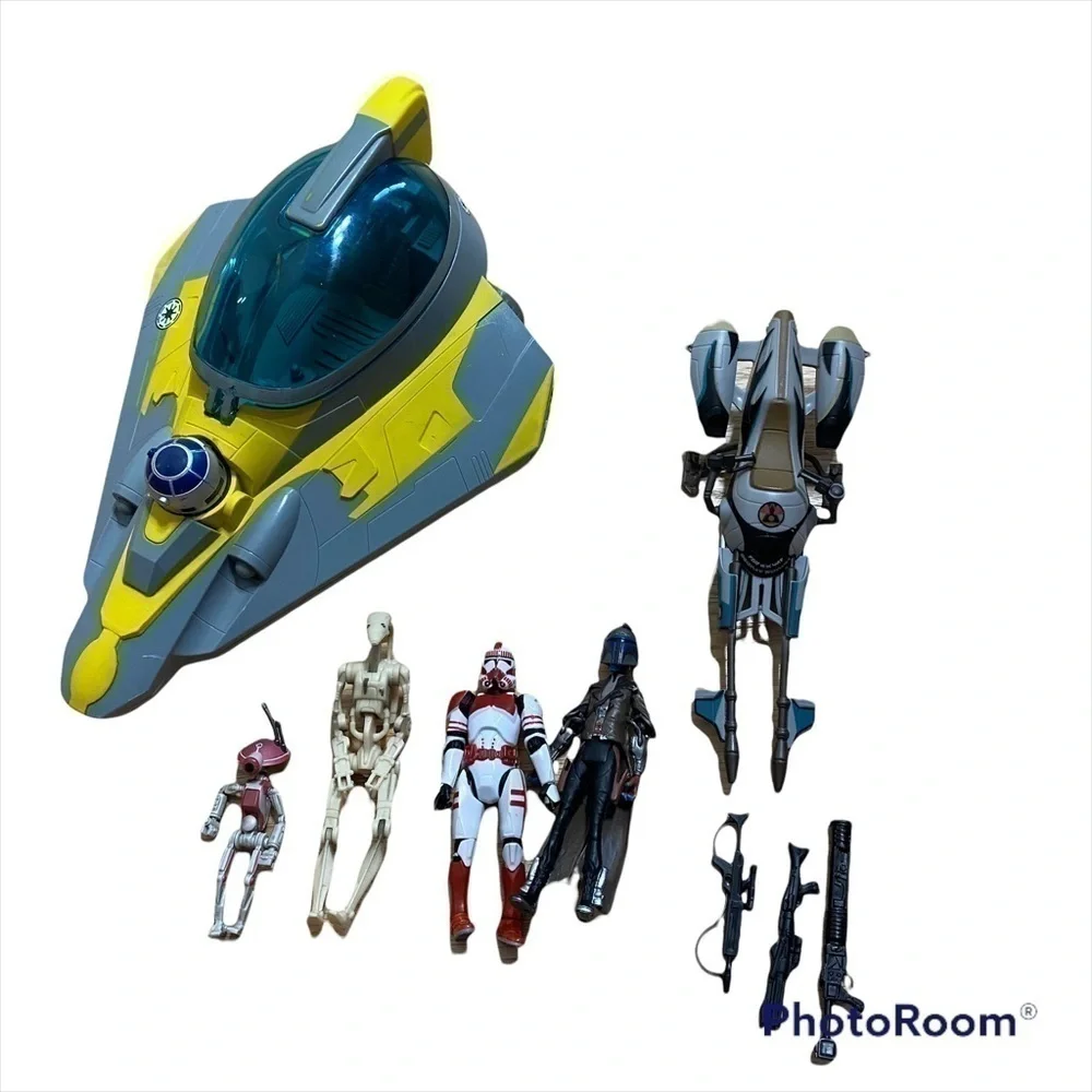 Star Wars A-Wing Yellow Fighter Ship C-082A W/ R2D2 Castas Speeder Bike 2011